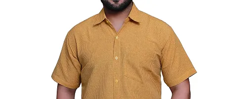 RAI's Men's Regular Fit Half Sleeves Black Lining Khadi Cotton Shirt (44, Yellow)-thumb3