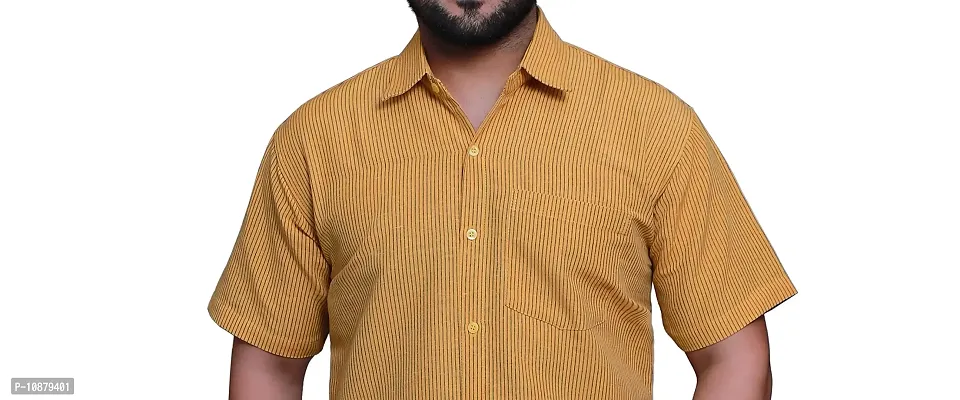 RAI's Men's Regular Fit Half Sleeves Black Lining Khadi Cotton Shirt (44, Yellow)-thumb4