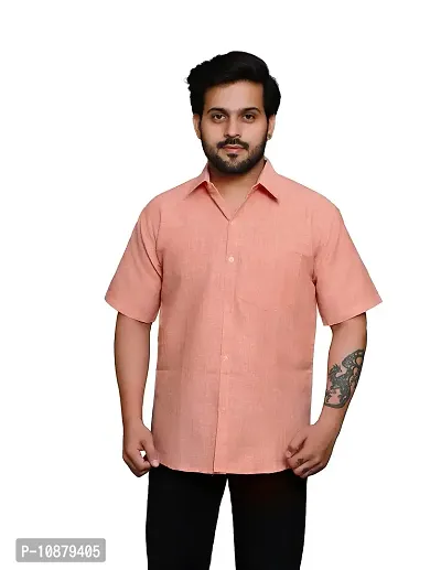 RAI's Men's Regular Fit Half Sleeves Light Self Khadi Cotton Shirt (44, Peach)