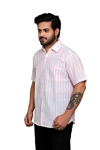 RAI's Men's Regular Fit Half Sleeves Stripped Khadi Cotton Shirt (Pink)-thumb2