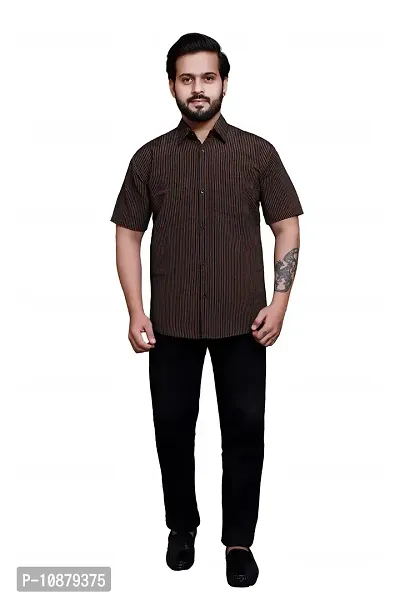 RAI's Men's Regular Fit Half Sleeves Gold Lining Khadi Cotton Shirt (44, Black)-thumb5