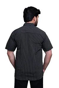 RAI's Men's Regular Fit Half Sleeves Black Lining Khadi Cotton Shirt (40, Black)-thumb1