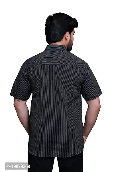 RAI's Men's Regular Fit Half Sleeves Black Lining Khadi Cotton Shirt (40, Black)-thumb2