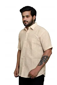 RAI's Men's Regular Fit Half Sleeves Light Self Khadi Cotton Shirt (40, Beige)-thumb2