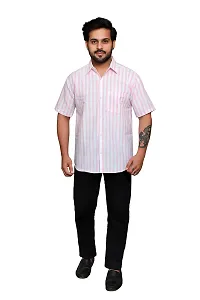 RAI's Men's Regular Fit Half Sleeves Stripped Khadi Cotton Shirt (Pink)-thumb4