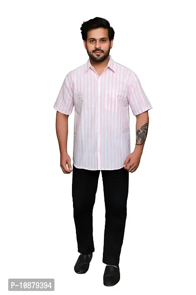 RAI's Men's Regular Fit Half Sleeves Stripped Khadi Cotton Shirt (Pink)-thumb5