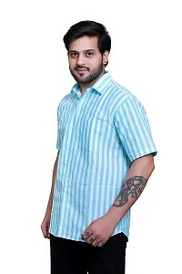 RAI's Men's Regular Fit Half Sleeves Stripped Khadi Cotton Shirt (Light Blue)-thumb2