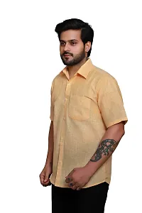 RAI's Men's Regular Fit Half Sleeves Light Self Khadi Cotton Shirt (44, Yellow)-thumb2