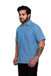 RAI's Men's Regular Fit Half Sleeves Plain Khadi Cotton Shirt (42, Blue)-thumb2