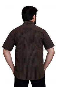 RAI's Men's Regular Fit Half Sleeves Gold Lining Khadi Cotton Shirt (44, Black)-thumb1