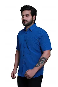 RAI's Men's Regular Fit Half Sleeves Black Lining Khadi Cotton Shirt (42, Royal Blue)-thumb2