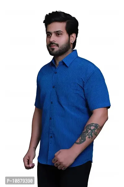 RAI's Men's Regular Fit Half Sleeves Black Lining Khadi Cotton Shirt (42, Royal Blue)-thumb3