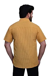 RAI's Men's Regular Fit Half Sleeves Black Lining Khadi Cotton Shirt (44, Yellow)-thumb1