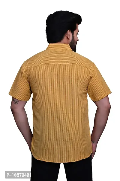 RAI's Men's Regular Fit Half Sleeves Black Lining Khadi Cotton Shirt (44, Yellow)-thumb2