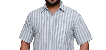 RAI's Men's Regular Fit Half Sleeves Stripped Khadi Cotton Shirt (Grey)-thumb3