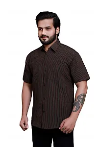 RAI's Men's Regular Fit Half Sleeves Gold Lining Khadi Cotton Shirt (44, Black)-thumb2