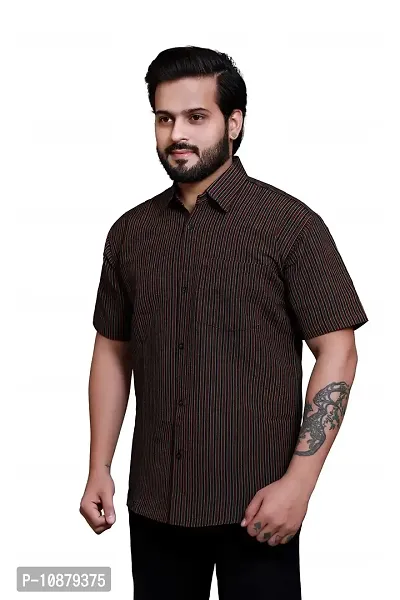 RAI's Men's Regular Fit Half Sleeves Gold Lining Khadi Cotton Shirt (44, Black)-thumb3