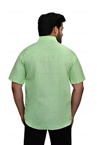 RAI's Men's Regular Fit Half Sleeves Light Self Khadi Cotton Shirt (40, Light Green)-thumb1