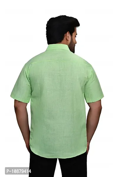 RAI's Men's Regular Fit Half Sleeves Light Self Khadi Cotton Shirt (40, Light Green)-thumb2