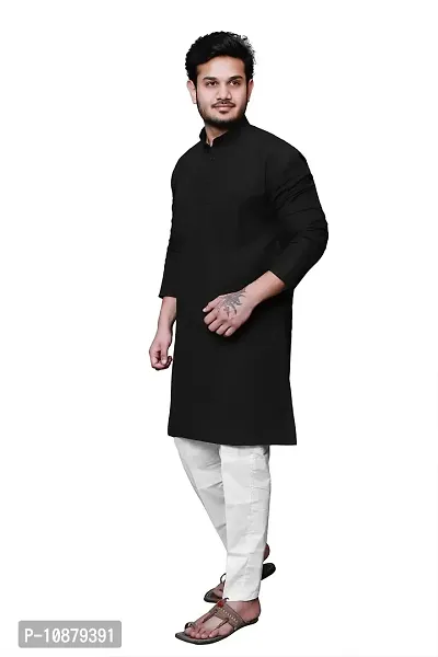 RAI's Men's Regular Solid Khadi Cotton Ethnic Wear Long Kurta (44, Black)