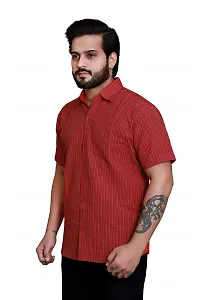 RAI's Men's Regular Fit Half Sleeves Gold Lining Khadi Cotton Shirt (42, Red)-thumb2