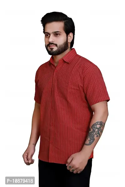 RAI's Men's Regular Fit Half Sleeves Gold Lining Khadi Cotton Shirt (42, Red)-thumb3