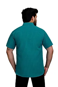 RAI's Men's Regular Fit Half Sleeves Black Lining Khadi Cotton Shirt (40, Sea Green)-thumb1