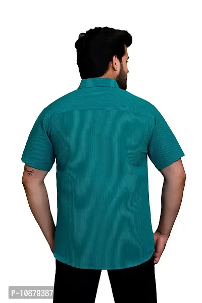 RAI's Men's Regular Fit Half Sleeves Black Lining Khadi Cotton Shirt (40, Sea Green)-thumb2