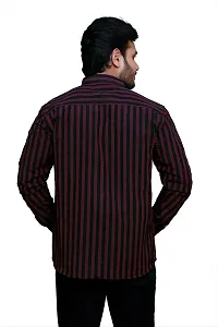 RAI's Men's Full Sleeves Mandarin Collar Striped Khadi Cotton Shirt (40, Black)-thumb1