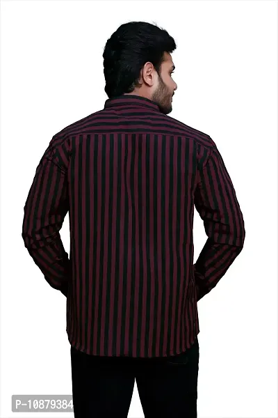 RAI's Men's Full Sleeves Mandarin Collar Striped Khadi Cotton Shirt (40, Black)-thumb2