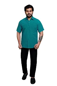 RAI's Men's Regular Fit Half Sleeves Black Lining Khadi Cotton Shirt (40, Sea Green)-thumb4