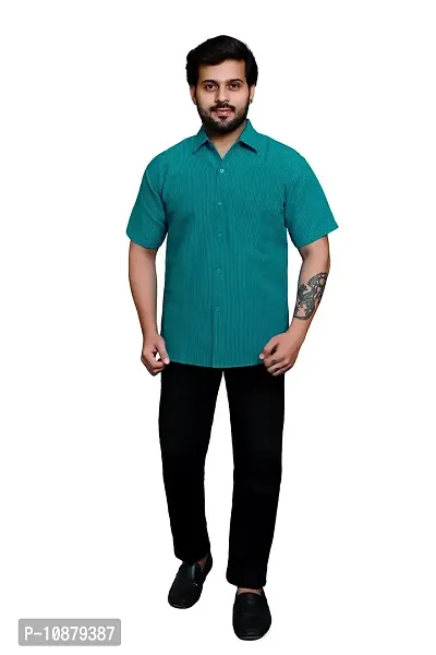 RAI's Men's Regular Fit Half Sleeves Black Lining Khadi Cotton Shirt (40, Sea Green)-thumb5