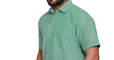 RAI's Men's Regular Fit Half Sleeves Plain Khadi Cotton Shirt (40, Light Green)-thumb3