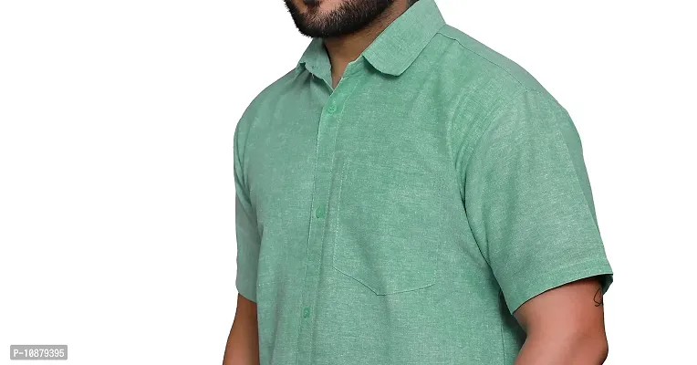 RAI's Men's Regular Fit Half Sleeves Plain Khadi Cotton Shirt (40, Light Green)-thumb4