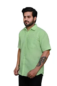 RAI's Men's Regular Fit Half Sleeves Light Self Khadi Cotton Shirt (40, Light Green)-thumb2