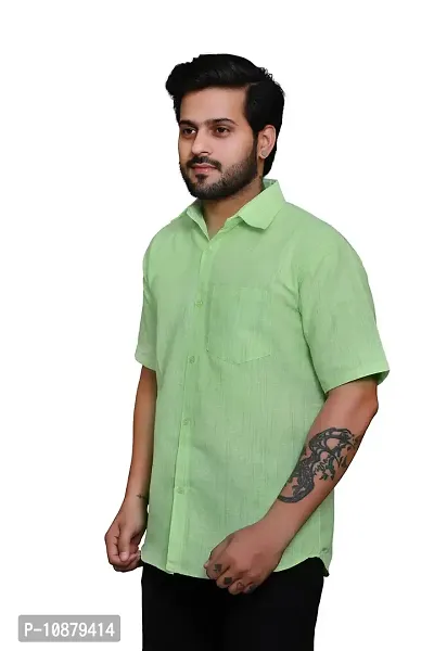 RAI's Men's Regular Fit Half Sleeves Light Self Khadi Cotton Shirt (40, Light Green)-thumb3