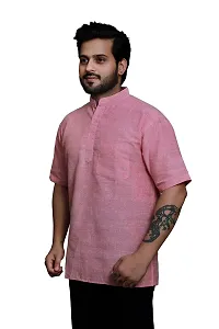 RAI's Men's Regular Half Sleeve Plain Khadi Cotton Ethnic Wear Short Kurta (40, Pink)-thumb2