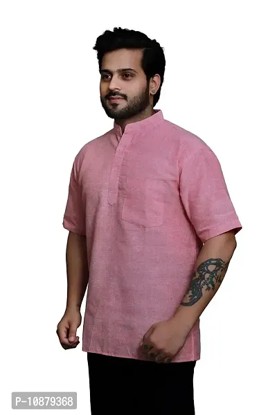 RAI's Men's Regular Half Sleeve Plain Khadi Cotton Ethnic Wear Short Kurta (40, Pink)-thumb3