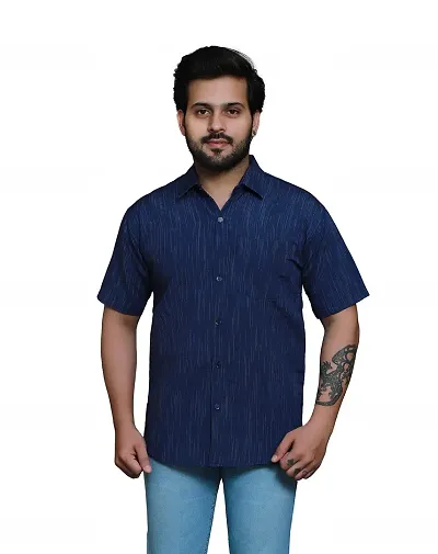 RAI's Men's Regular Fit Half Sleeves Khadi Shirt (40, Blue)