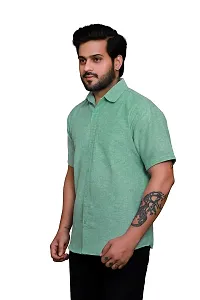 RAI's Men's Regular Fit Half Sleeves Plain Khadi Cotton Shirt (40, Light Green)-thumb2