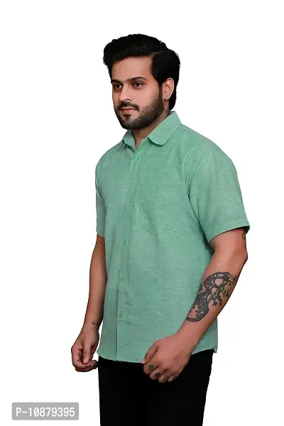 RAI's Men's Regular Fit Half Sleeves Plain Khadi Cotton Shirt (40, Light Green)-thumb3