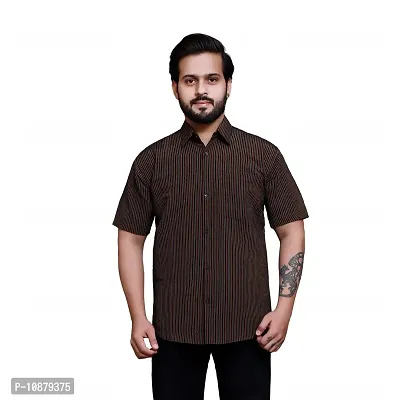 RAI's Men's Regular Fit Half Sleeves Gold Lining Khadi Cotton Shirt (44, Black)