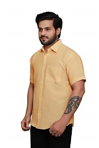 RAI's Men's Regular Fit Half Sleeves Plain Khadi Cotton Shirt (40, Lemon)-thumb2