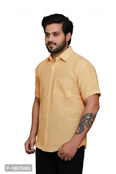 RAI's Men's Regular Fit Half Sleeves Plain Khadi Cotton Shirt (40, Lemon)-thumb3