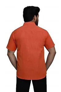 RAI's Men's Regular Fit Half Sleeves Khadi Cotton Shirt (44, Orange)-thumb1