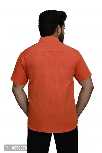 RAI's Men's Regular Fit Half Sleeves Khadi Cotton Shirt (44, Orange)-thumb2