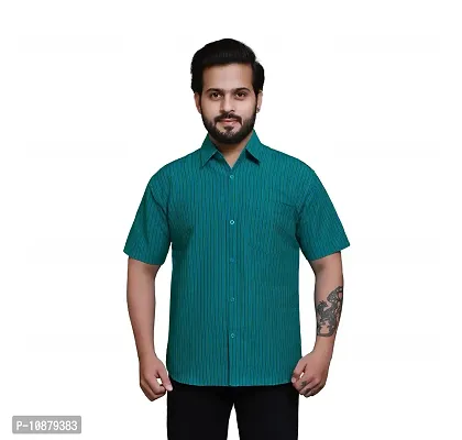 RAI's Men's Regular Fit Half Sleeves Gold Lining Khadi Cotton Shirt (40, Sea Green)