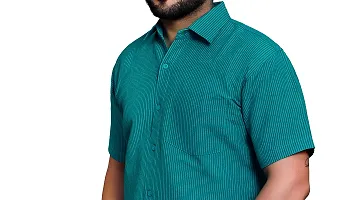 RAI's Men's Regular Fit Half Sleeves Black Lining Khadi Cotton Shirt (40, Sea Green)-thumb3