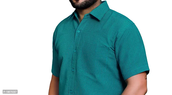 RAI's Men's Regular Fit Half Sleeves Black Lining Khadi Cotton Shirt (40, Sea Green)-thumb4