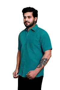 RAI's Men's Regular Fit Half Sleeves Black Lining Khadi Cotton Shirt (40, Sea Green)-thumb2